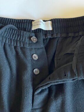 Universal Works mens black wool blend baggy pant, size 34